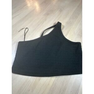 American Eagle One Shoulder Tank Top Smocked Casual Black Top‎ XXL